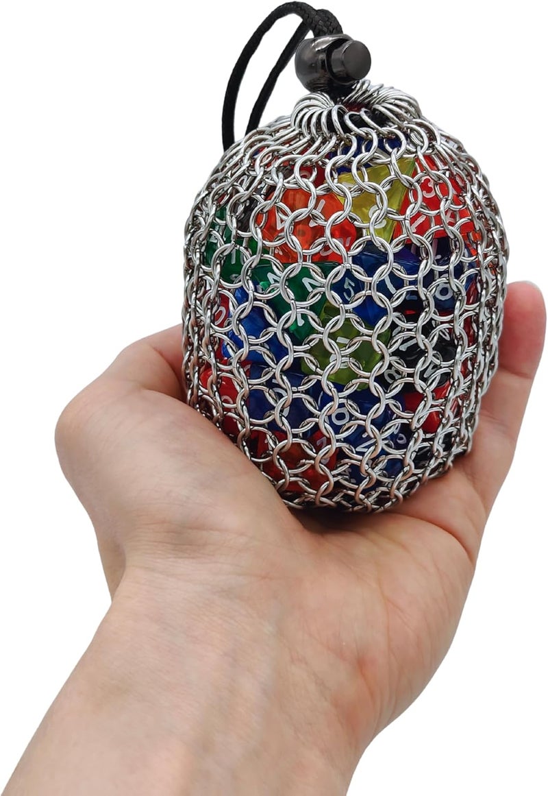 Futhark Chainmail DND Dice Bag – Handmade Medieval-Style D&D Dice Bag for RPG Polyhedral Dice Storage, Ultra Durable Metal, Great DND Gift for DM - Image 3